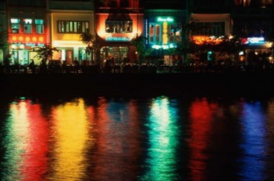 Popular Night Spot at Boat Quay Poster Print by Russell Gordon