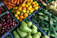 Fresh produce for sale at Singapore street market poster print by Todd Gipstein.
