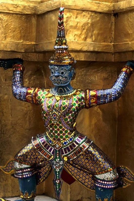 Close-up of gold decorations at the Emerald Buddha in Grand Palace, Bangkok, Thailand poster print.