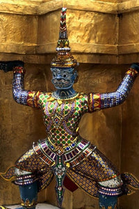 Close-up of gold decorations at the Emerald Buddha in Grand Palace, Bangkok, Thailand poster print.