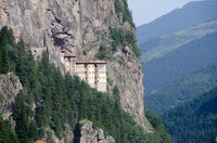 Sumela Monastery poster print by Cindy Miller Hopkins showcasing stunning architecture in Trabzon, Turkey.