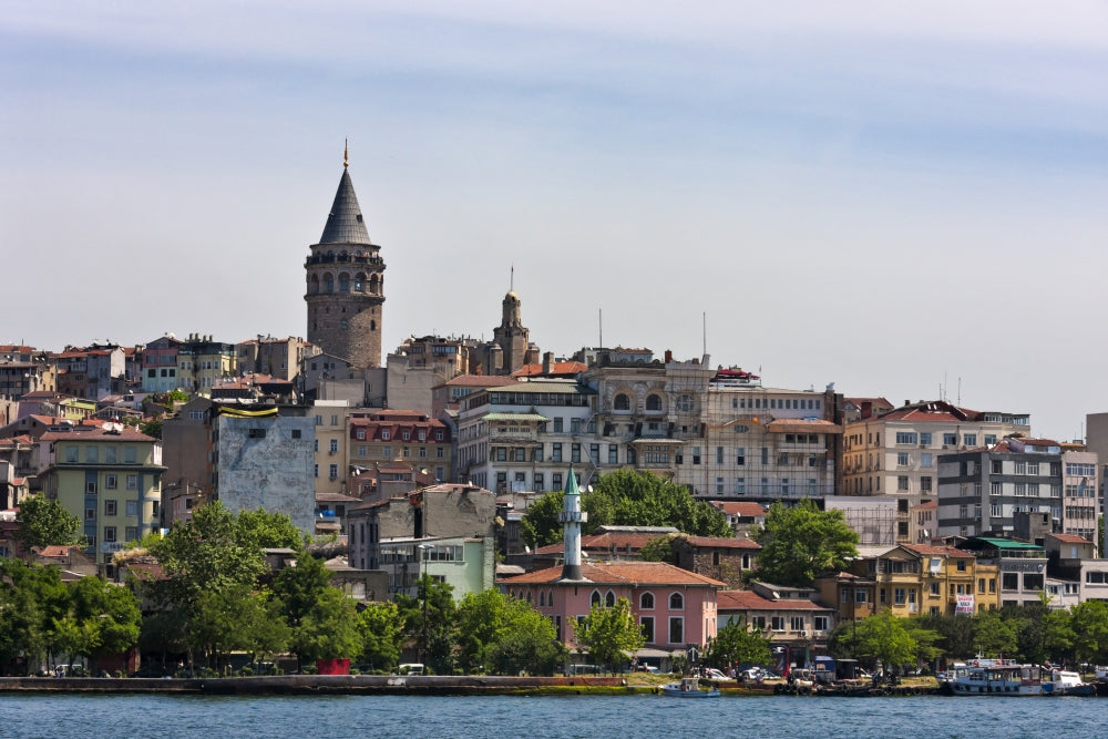 Galata Tower and waterfront houses print showcasing Istanbul's Golden Horn