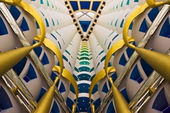 Poster print of architectural details inside Burj Al Arab Hotel in Dubai by Keren Su.