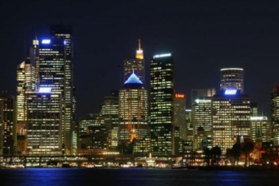Sydney CBD at Night Poster Print by David Wall showcasing Sydney Cove