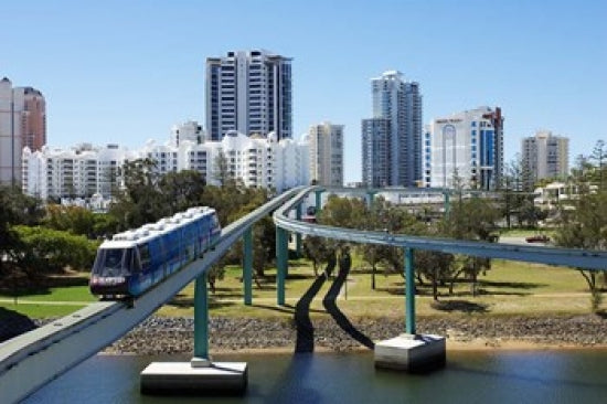 Monorail at Jupiter's Casino Broadbeach Poster Print by David Wall