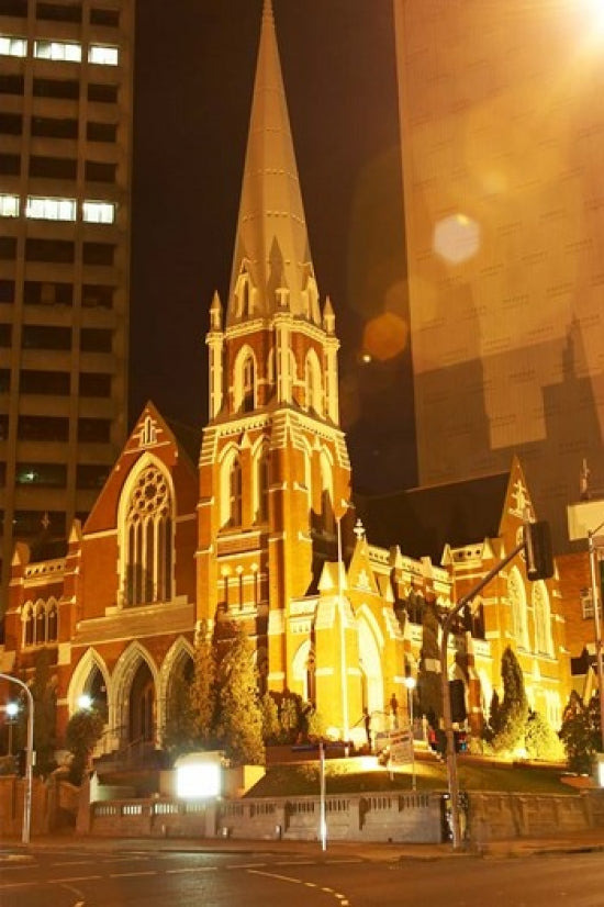 Albert Street Uniting Church at Night Poster Print by David Wall, Brisbane, Queensland, Australia.