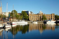 Australia Hobart Boats Poster Print showcasing a vibrant harbor scene