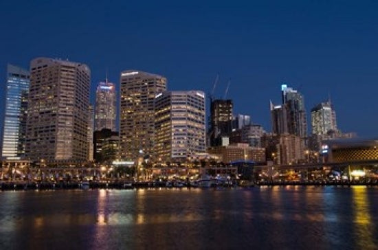 Darling Harbour Sydney Art Print by Sergio Pitamitz showcasing vibrant waterfront.