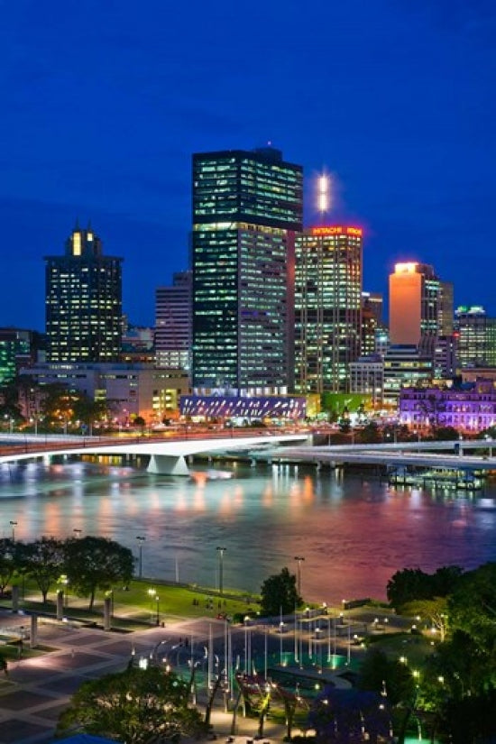 Brisbane City Skyline at Night Poster Print by Walter Bibikow