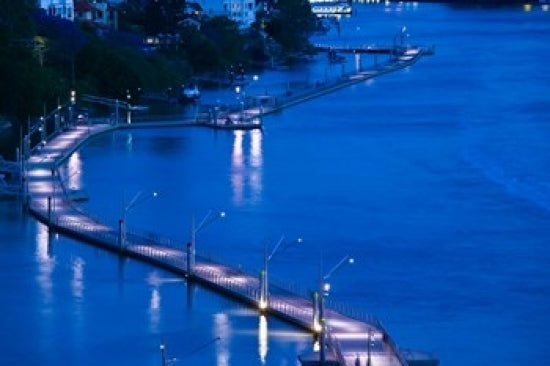 Evening View of a Pontoon Bridge over Brisbane River Poster Print by Walter Bibikow