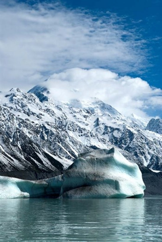 Tasman Glacier icebergs poster print by David Noyes showcasing stunning New Zealand landscape.