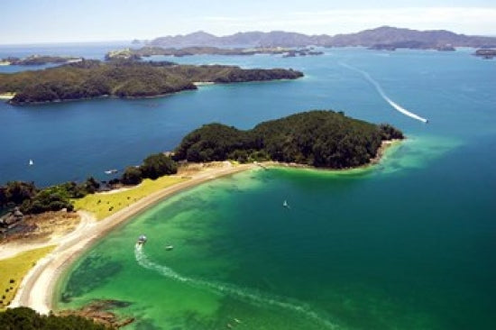 Motuarohia Island poster print by David Wall showcasing the scenic beauty of New Zealand.