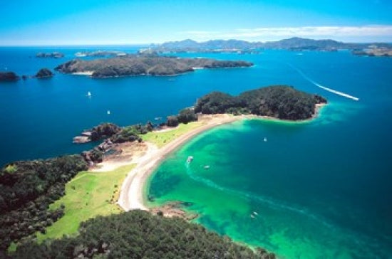 Motuarohia Island poster print by David Wall showcasing the stunning landscapes of Northland, New Zealand.
