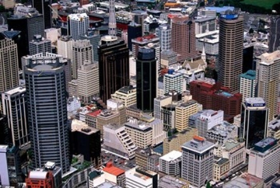 Auckland Skyscrapers Poster Print by David Wall showcasing modern architecture