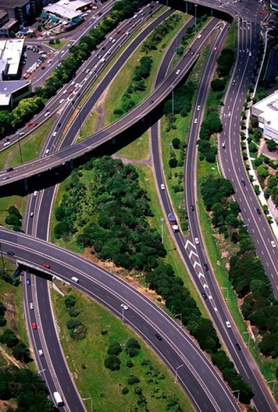 Spaghetti Junction Auckland Poster Print by David Wall, vibrant urban art.