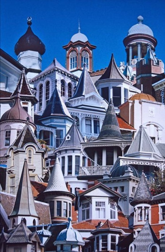 Turret Town Poster Print showcasing historic buildings in Dunedin, New Zealand by David Wall