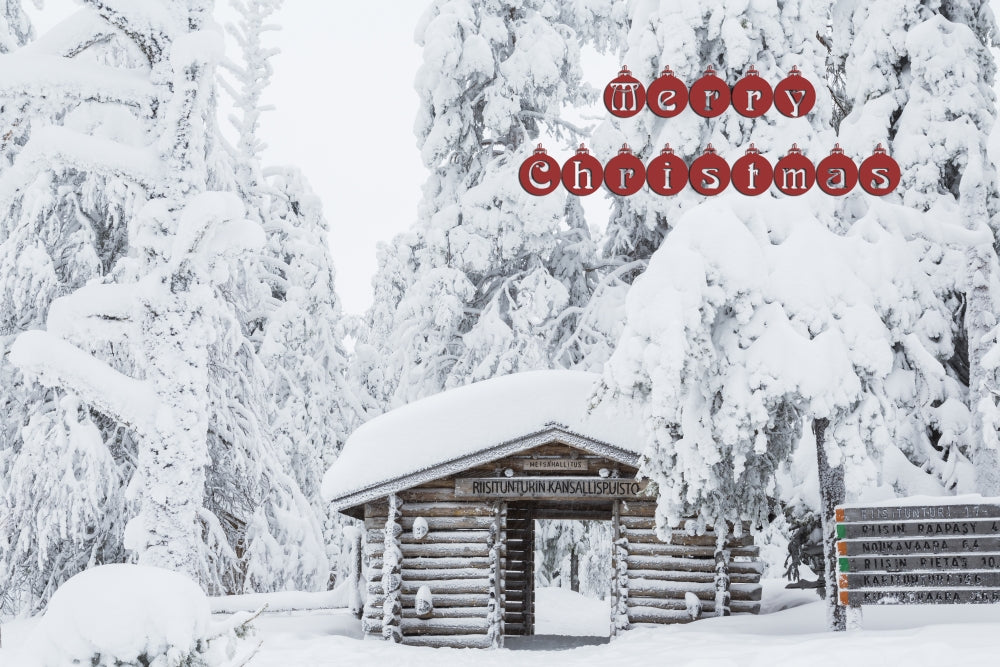 Entrance to Riisitunturi National Park winter poster print showcasing serene Finnish landscape.
