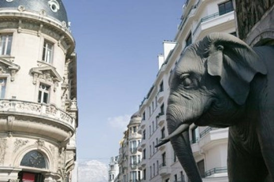 Elephant Fountain poster print by Walter Bibikow depicting a majestic elephant in the French Alps.