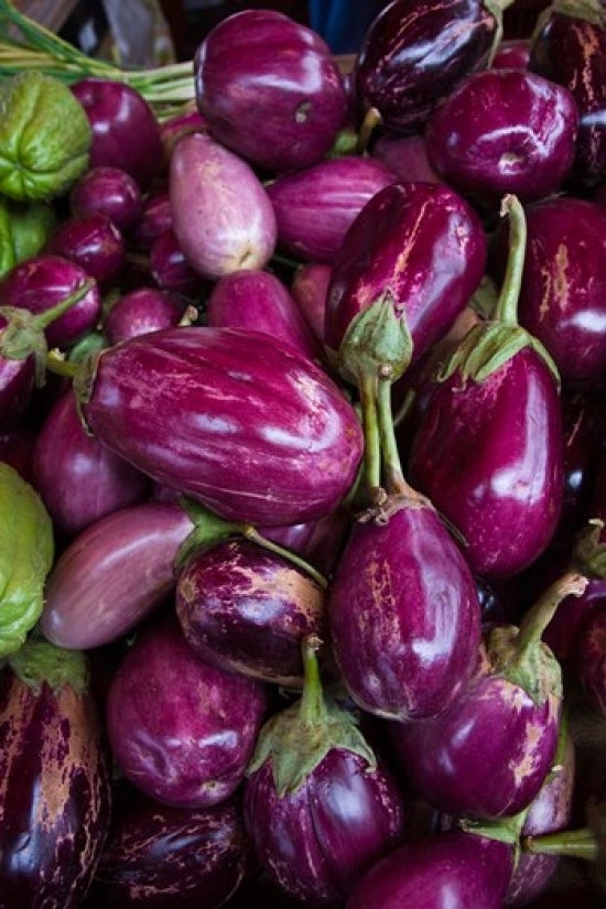 Purple Eggplant Seafront Market Poster Print by Walter Bibikow
