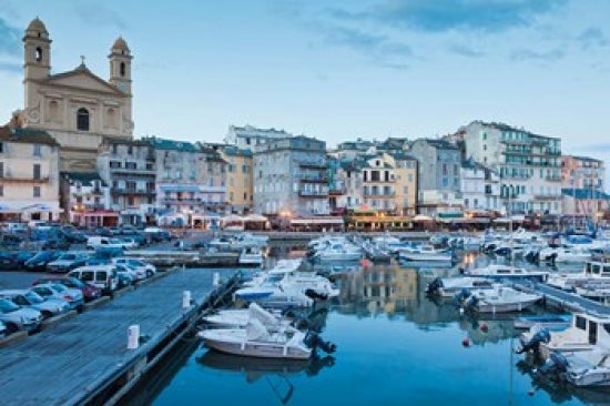 Bastia Port at Dusk Poster Print by Walter Bibikow showcasing a tranquil harbor at dusk.