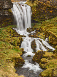 Iceland Sheep's Waterfall Poster Print by John Ford, showcasing a serene landscape.