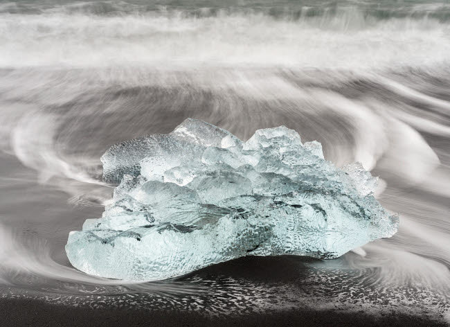 Icebergs on a black volcanic beach in Iceland, art print by Martin Zwick