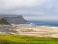 The Sandy Beach at Breidavik poster print by Martin Zwick showcasing the tranquil Icelandic coastline.
