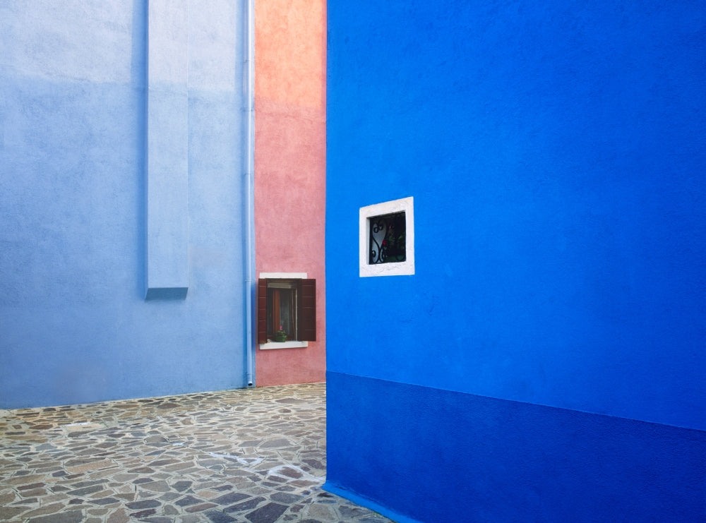 Burano colorful buildings poster print showcasing vibrant architecture.