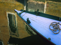 Venice Gondola Poster Print by Jaynes Gallery, showcasing a gondola moored in a tranquil canal.