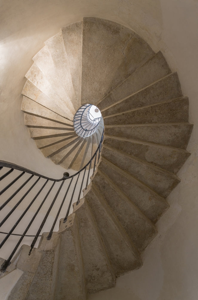 Venice Spiral Stairwell Poster Print showcasing intricate architectural design.