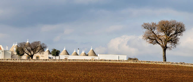 Several Typical Trulli Homes Poster Print by Julie Eggers showcasing traditional Apulian architecture.