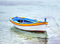 Italy Sicily Mondello wooden fishing boats in harbor poster print