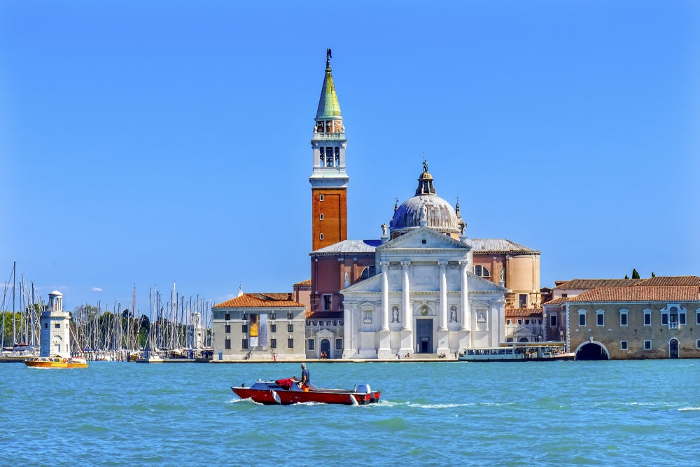 San Giorgio Maggiore Church Poster Print by William Perry, showcasing a 16th-century Benedictine church in Venice, Italy.