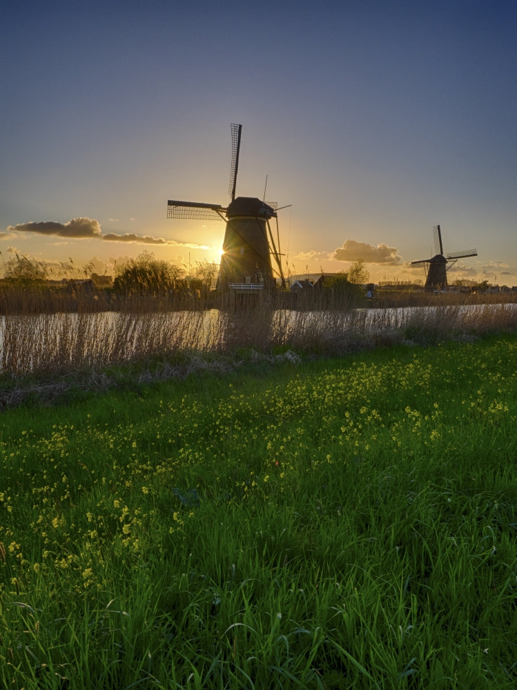 Windmill Along the Canal at Sunset Poster Print by Terry Eggers