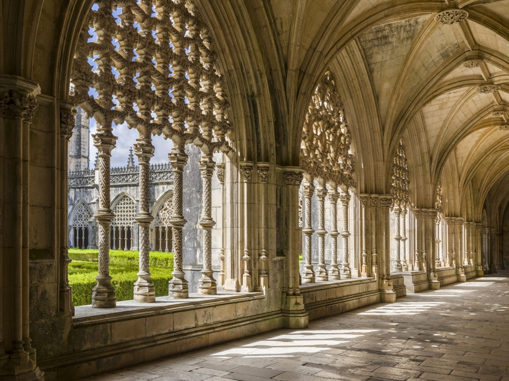 Claustro Real Poster Print of the Monastery of Batalha by Martin Zwick showcasing intricate architecture.