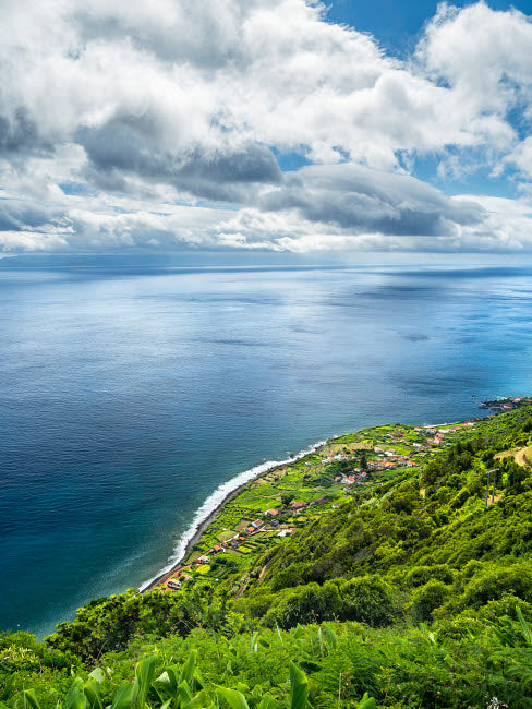 Faja de Sao Joao Poster Print showcasing the breathtaking landscapes of Sao Jorge Island, Azores, Portugal.