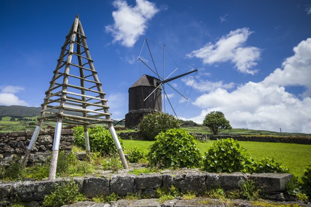 Traditional Azorean windmill poster print featuring Doze Ribeiras, Terceira Island by Walter Bibikow.