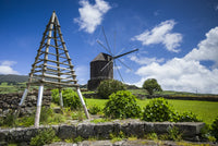 Traditional Azorean windmill poster print featuring Doze Ribeiras, Terceira Island by Walter Bibikow.
