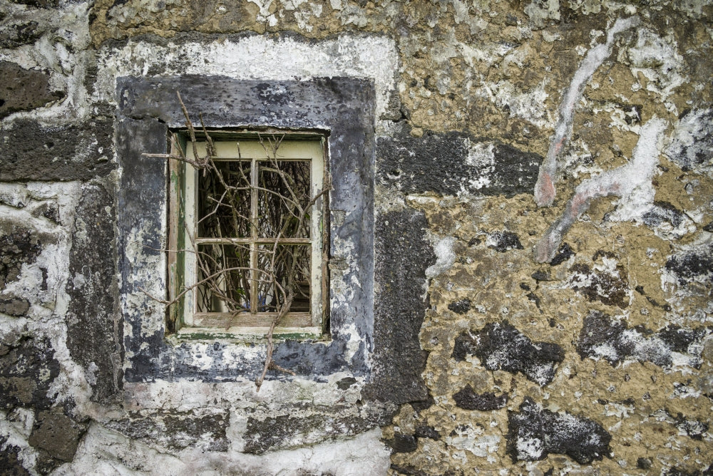 Ruins of building damaged by volcanic eruption on Faial Island, Azores poster print