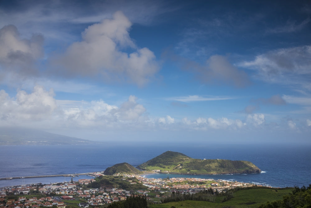 Elevated view of Porto Pim, Faial Island poster print by Walter Bibikow.