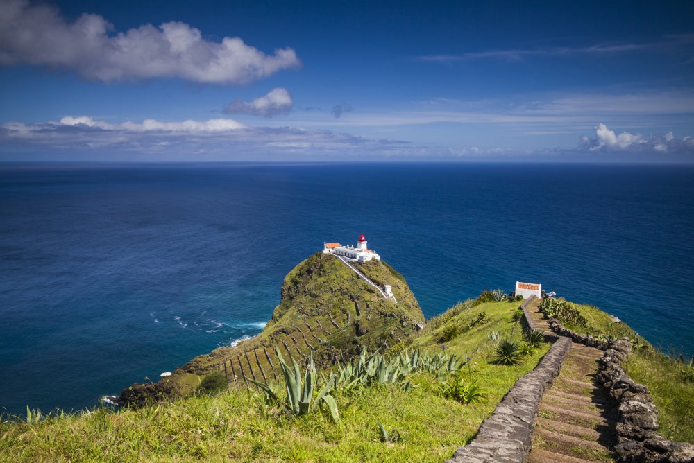 Ponta do Castelo Lighthouse Poster Print by Walter Bibikow showcasing Santa Maria Island.