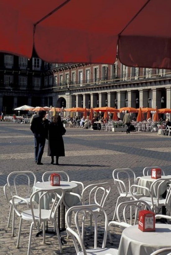 Caf Tables in Plaza Mayor, Madrid, Spain Poster Print by David Barnes