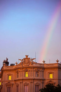 Spain, Madrid, Plaza de Cibeles Rainbow Poster Print by Walter Bibikow