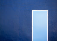 Blue wall and door in New Orleans poster print, vibrant colors and textures.