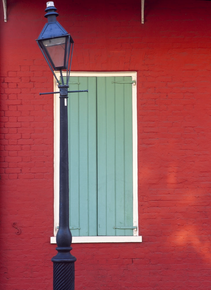New Orleans lamp post and window poster print showcasing Louisiana's charm.