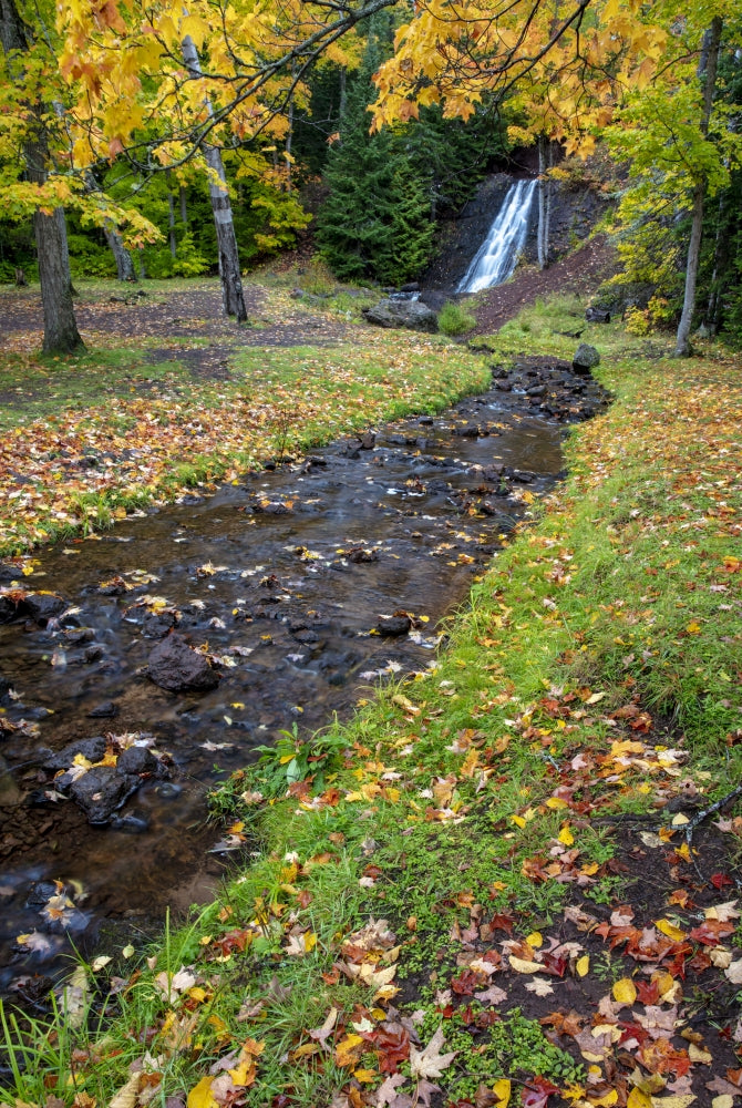 Haven Falls in Autumn Poster Print by Chuck Haney showcasing fall foliage in Michigan.