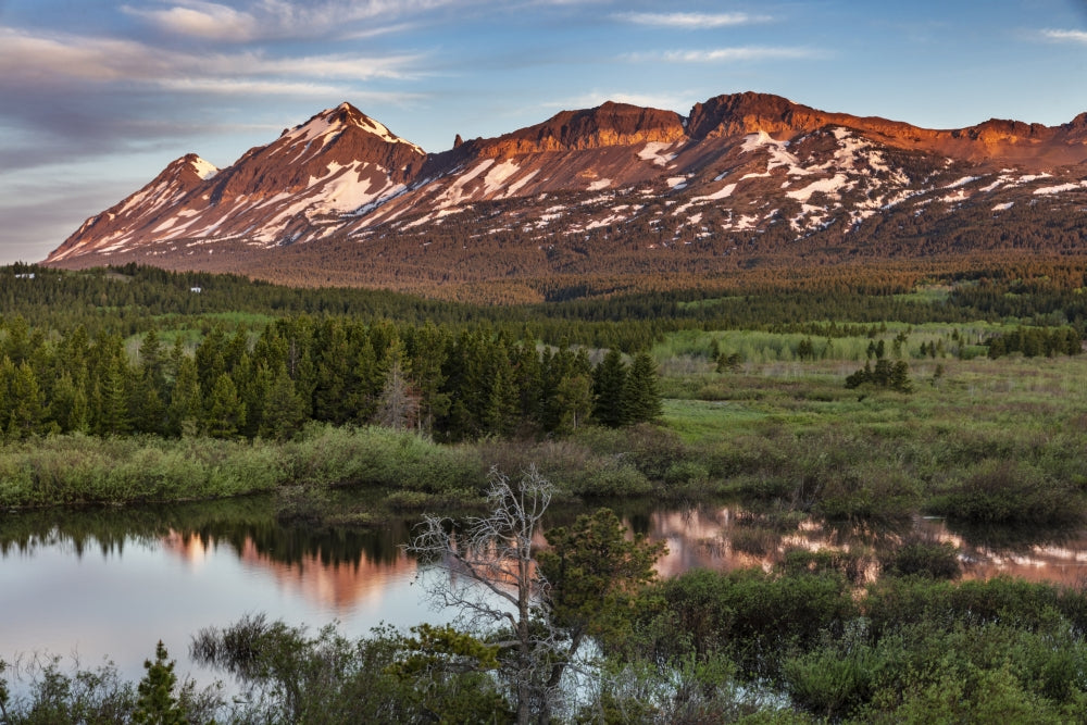 Beaver Ponds at Sunrise poster print depicting Glacier National Park by Chuck Haney.