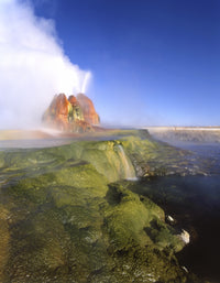 Geyser Hot Springs Poster Print featuring travertine cones and terraces.
