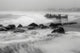 Cape May National Seashore black and white poster print showcasing beach waves and old pier