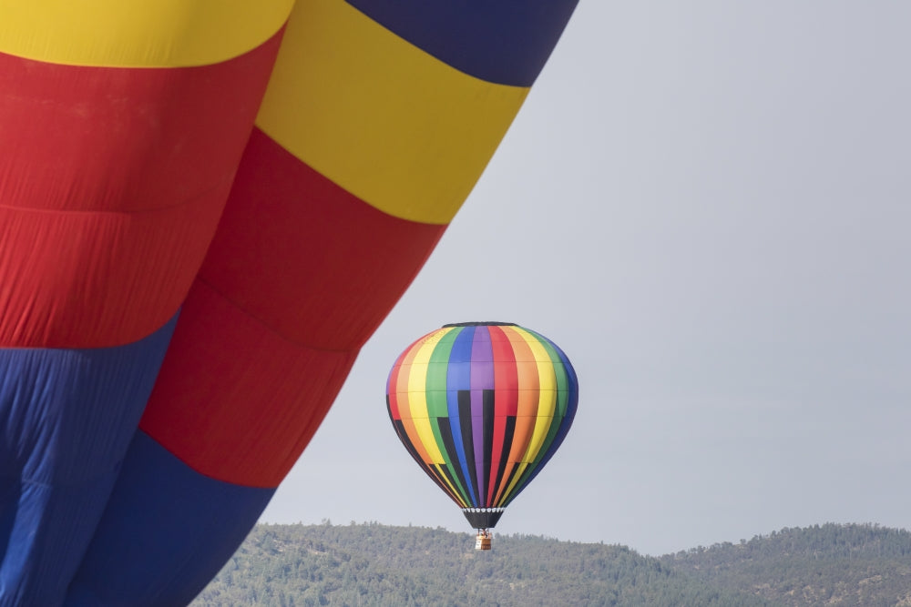 Colorful hot air balloon soaring in the sky poster print by Larry Ditto.